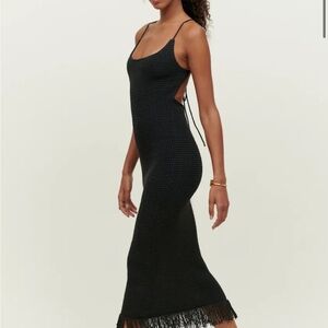 Reformation Black Crochet Fringe Maxi Dress